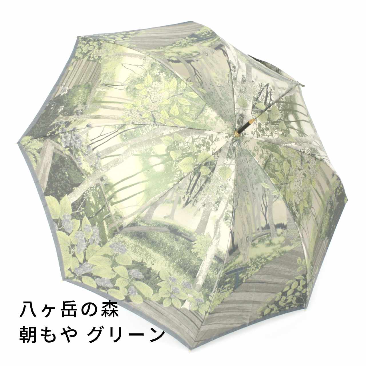 晴雨兼用 レディース 八ヶ岳の森 朝もや グリーン 長傘