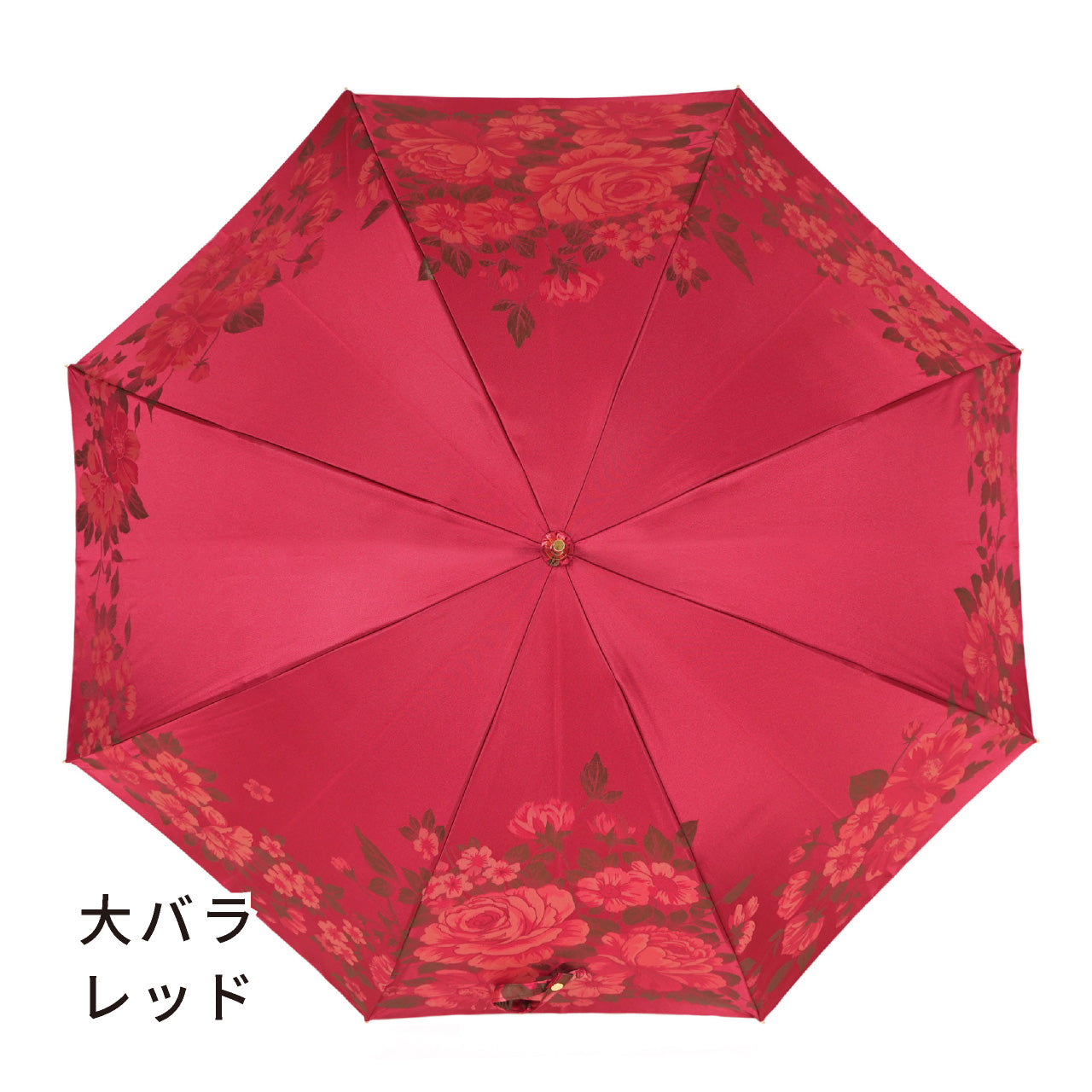 晴雨兼用レディース傘 絵おり 大バラ レッド 長傘