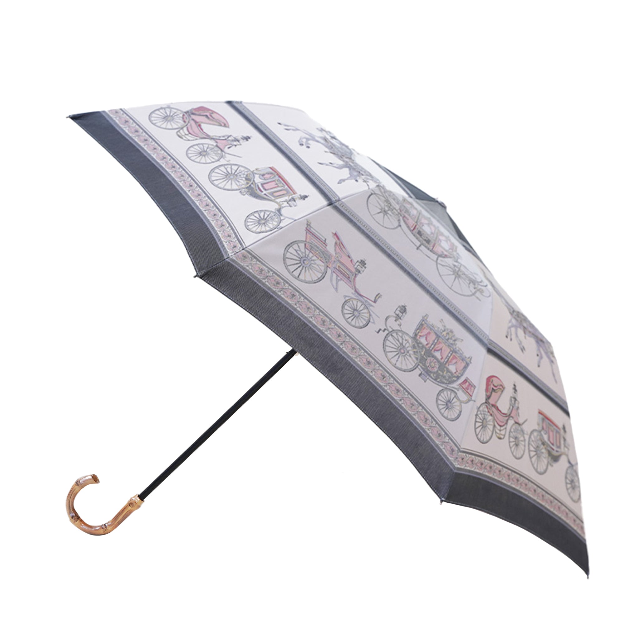 Umbrella of Yokohama 折りたたみ傘(馬車行列)ピンク×ブラック