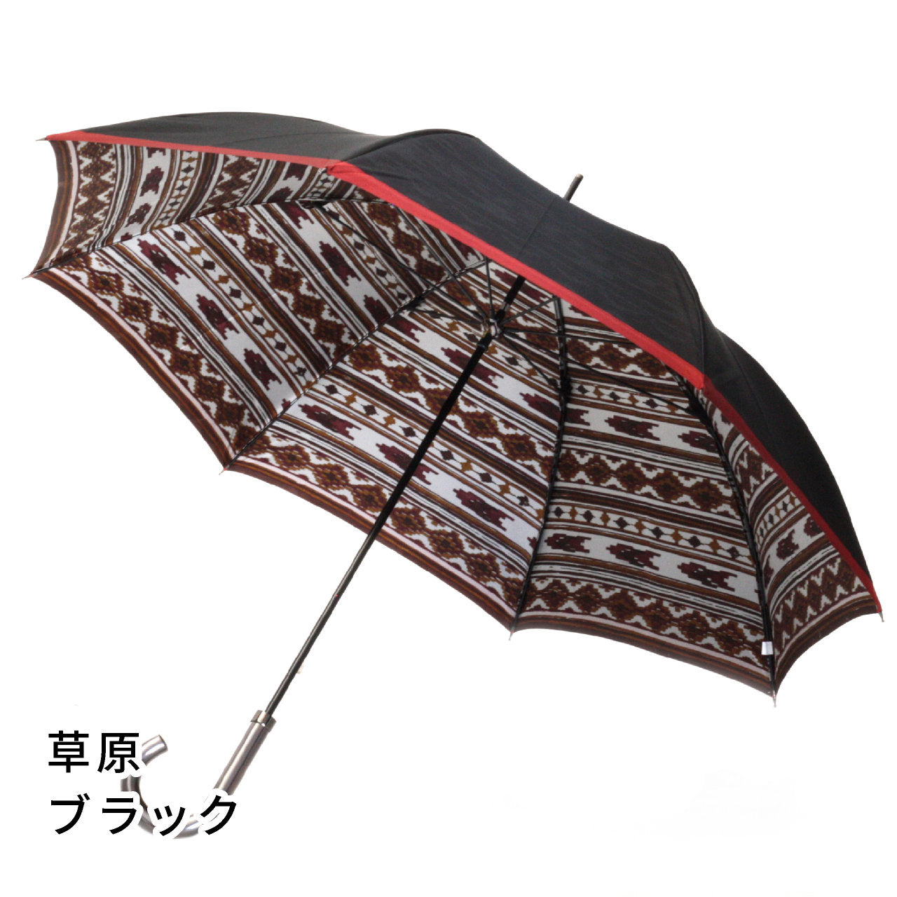 晴雨兼用メンズ傘 ネイティブほぐし 草原 ブラック