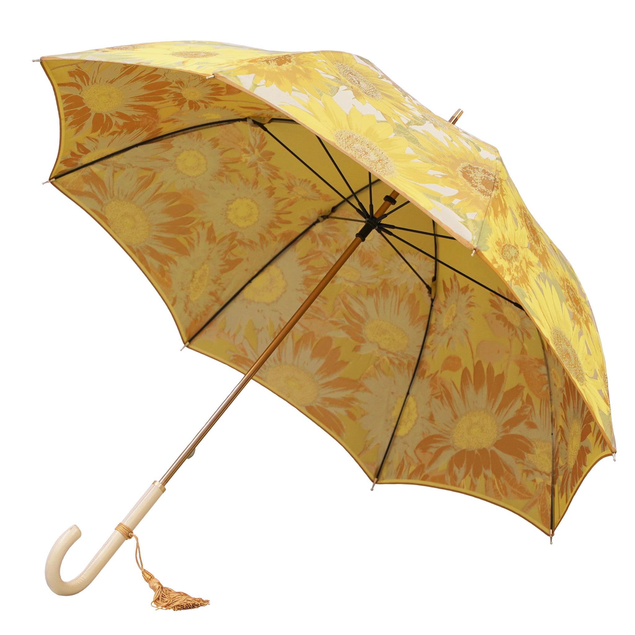 晴雨兼用レディース傘 絵おり 向日葵 イエロー 長傘 内側
