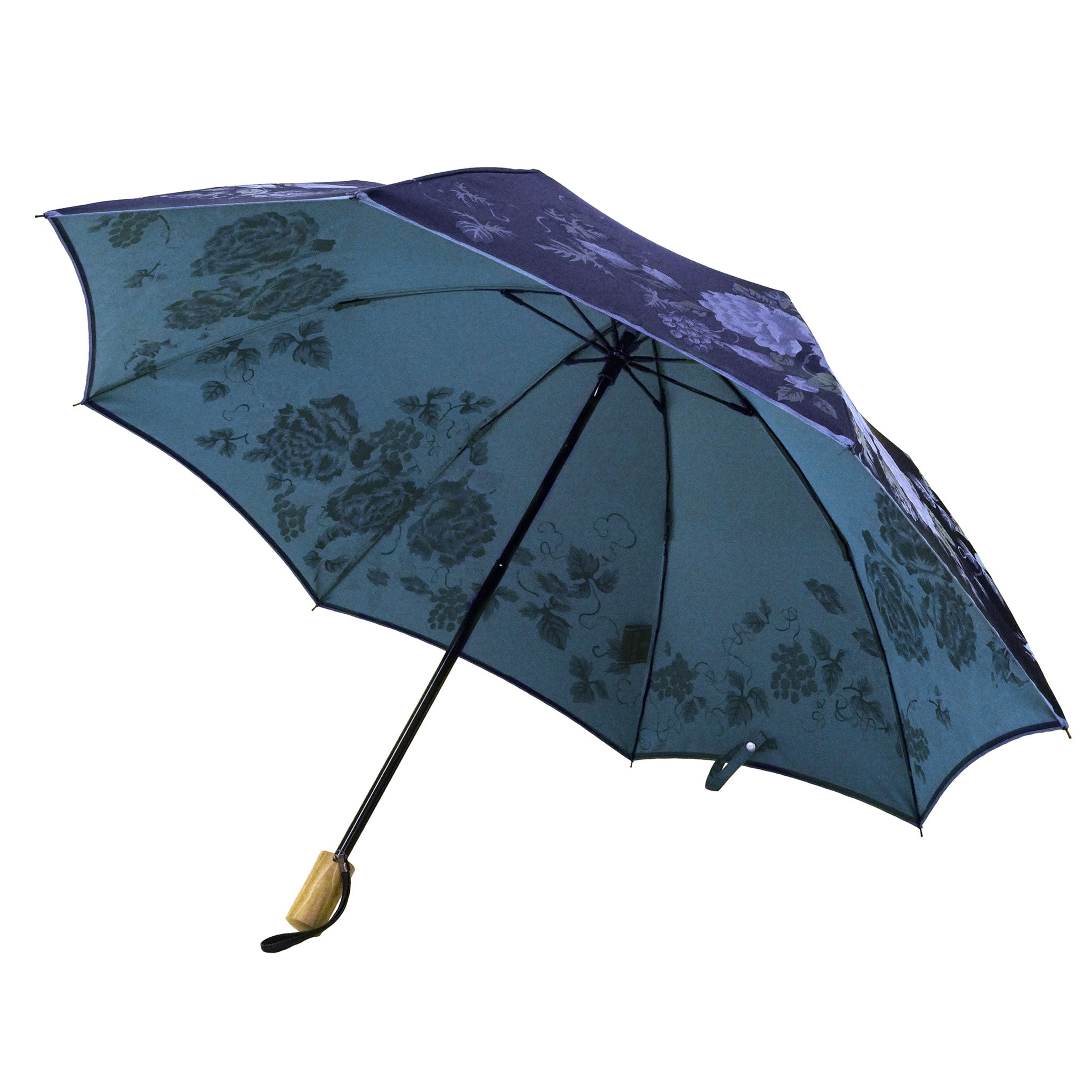 晴雨兼用 レディース 絵おり バラとぶどう ネイビー 折りたたみ傘