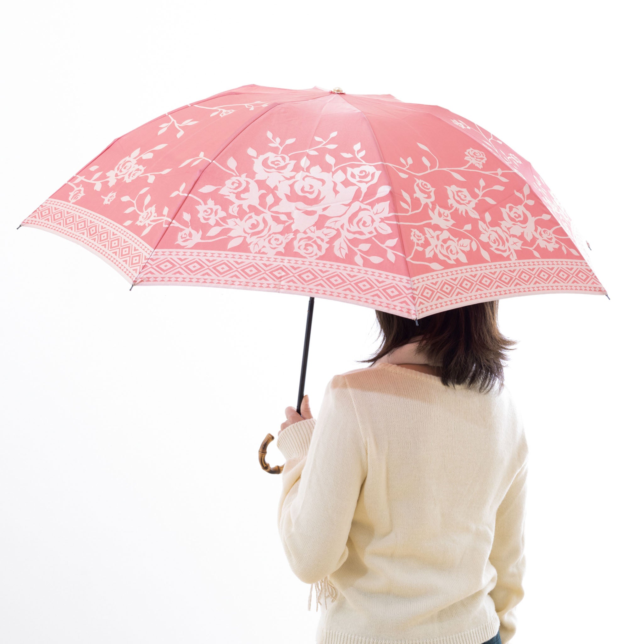 槙田商店　kirie バラ　晴雨兼用　折りたたみ傘　セイジグリーン　UVカット 母の日にも人気のレディース折りたたみ傘！晴雨兼用雨傘8本骨55cm