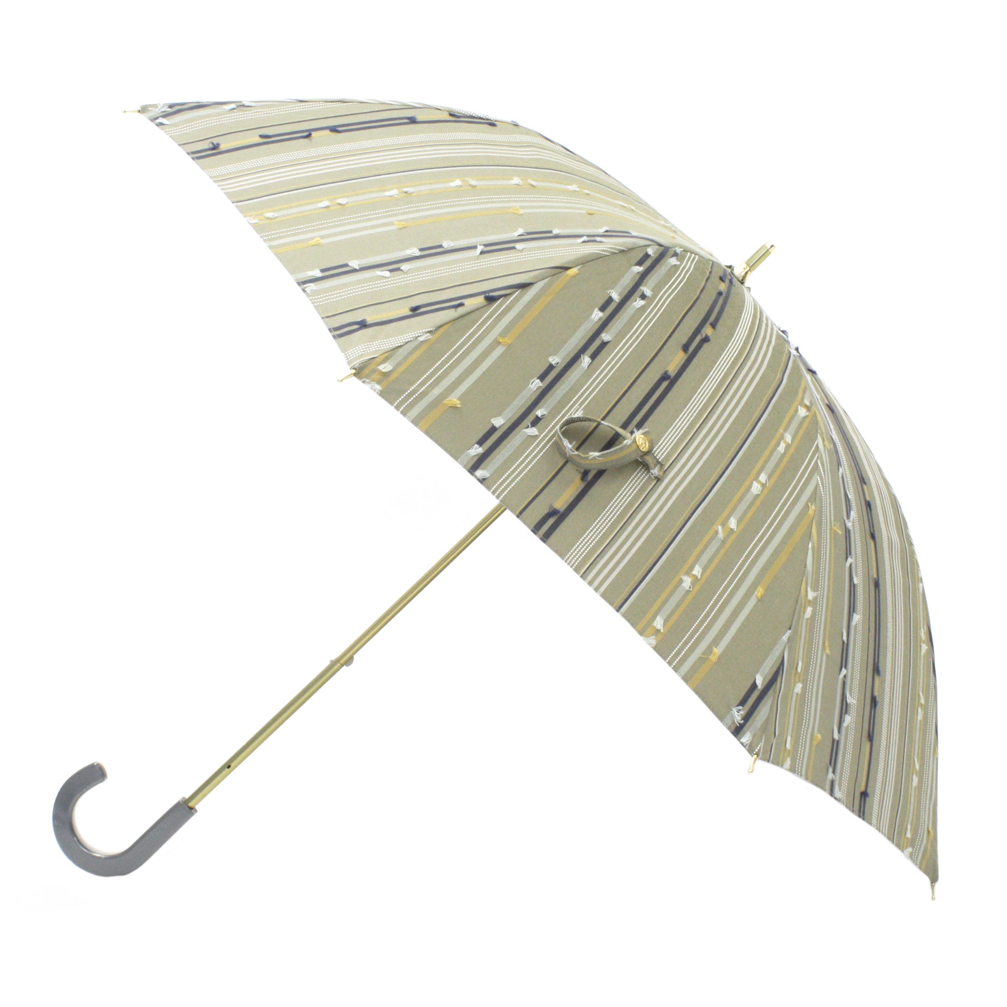 晴雨兼用 レディース feel.t ステッチストライプ カーキ スライドショート傘