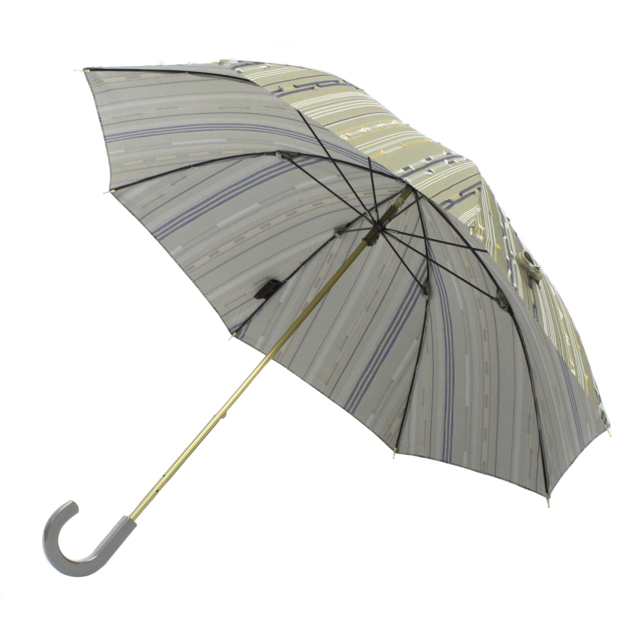 晴雨兼用 レディース feel.t ステッチストライプ カーキ スライドショート傘