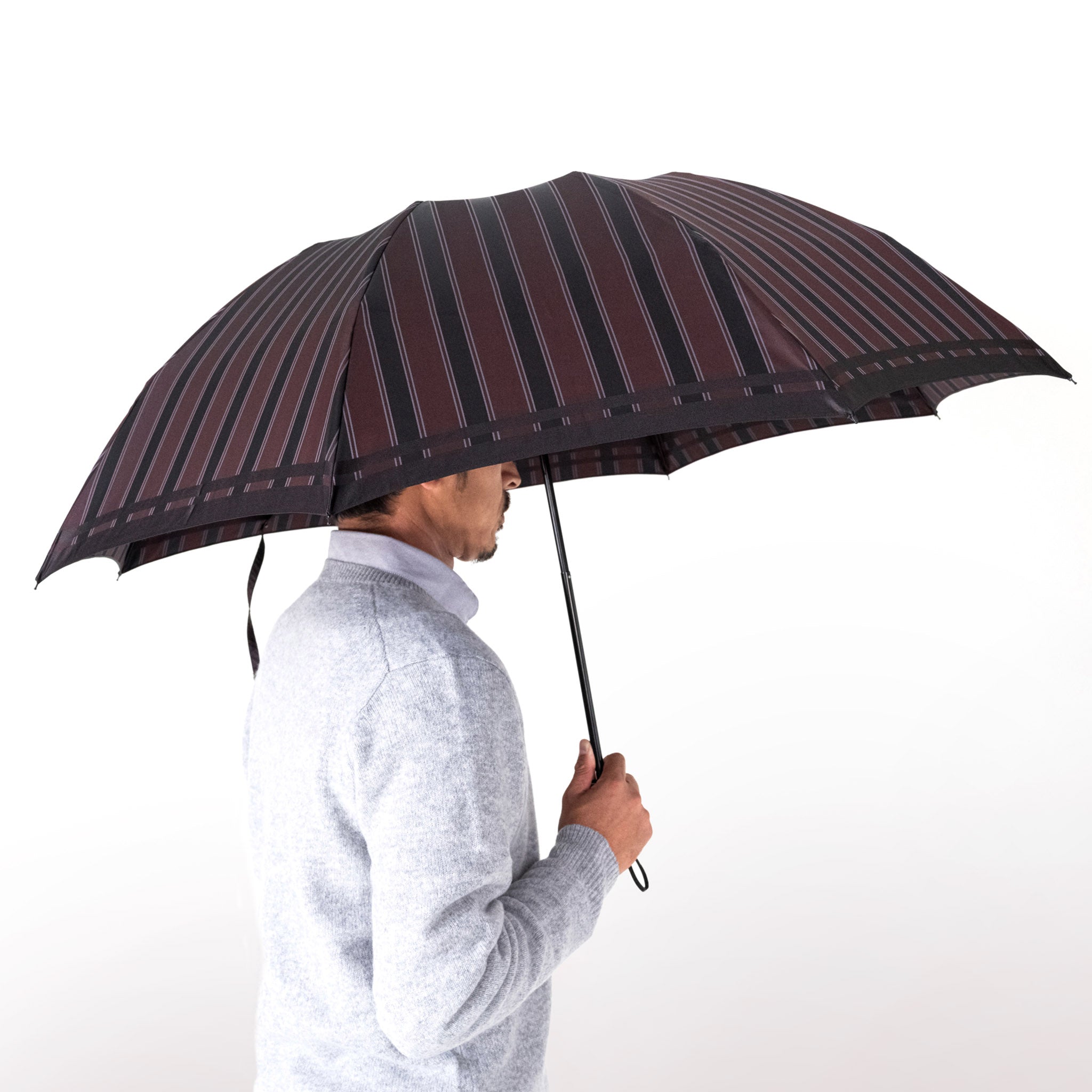 ストライプ柄が魅力的なメンズ折りたたみ傘！晴雨兼用雨傘8本骨60cm