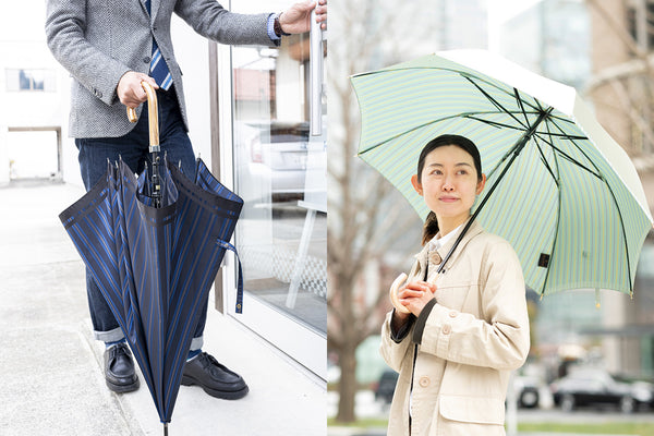 ストライプ柄の紳士長傘と婦人長傘