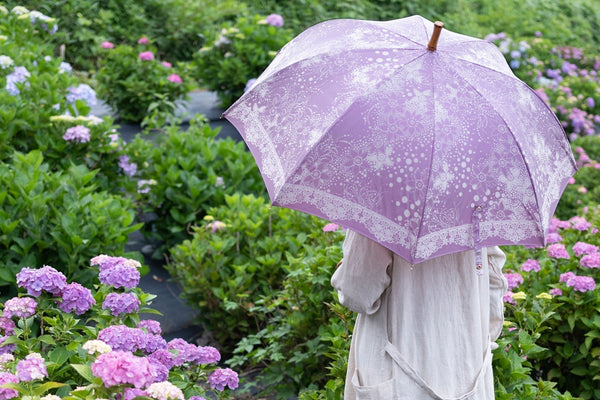 紫の晴雨兼用婦人傘kirieドットフラワー