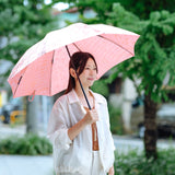 晴雨兼用 レディース Aneqdot ローズ サーモンピンク 折りたたみ傘 使用イメージ
