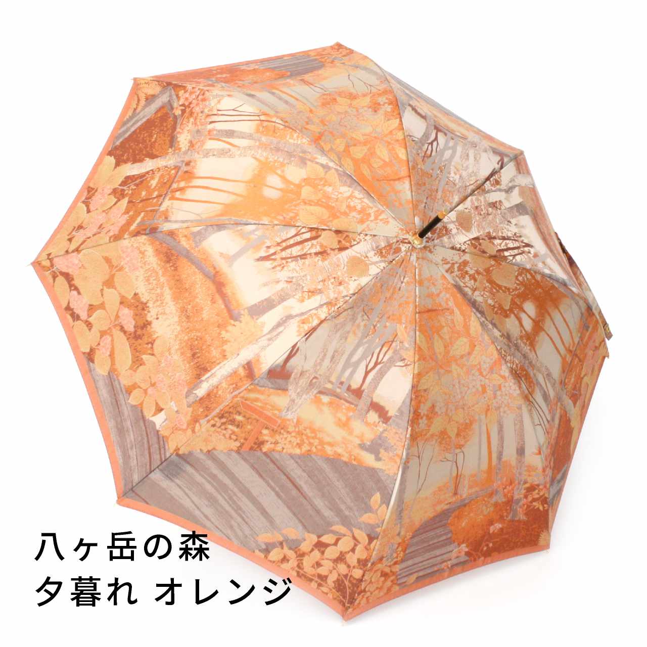 晴雨兼用　レディース　八ヶ岳の森　夕暮れ　オレンジ　長傘