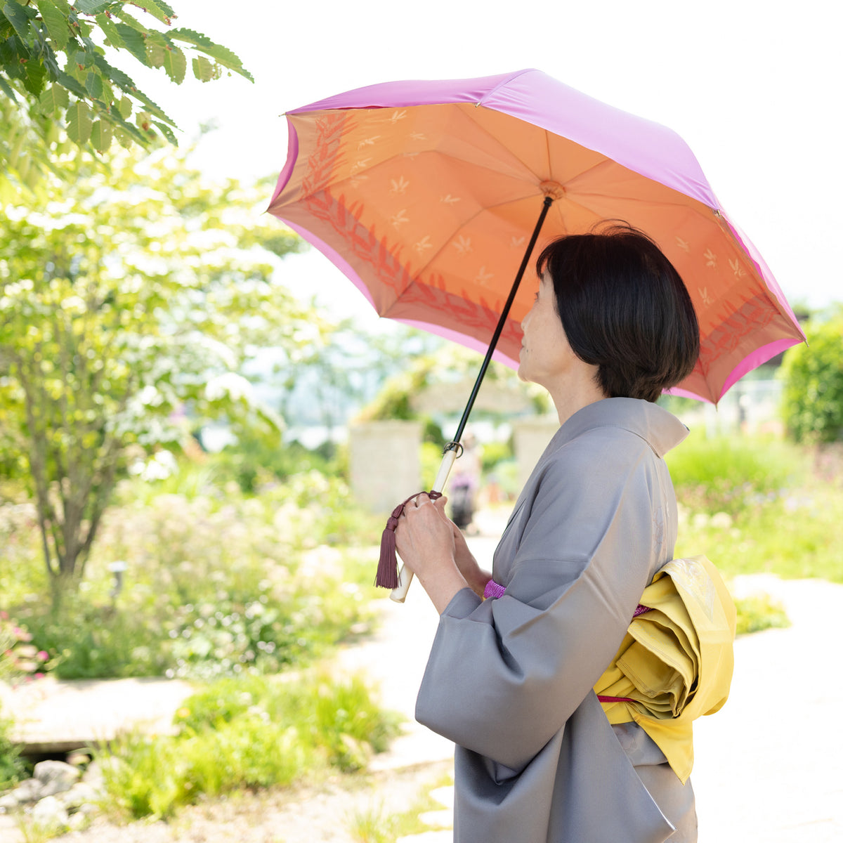 槇田商店 赤いストライプ長傘 槇田商店 高級長傘【kirie】晴雨兼用傘 防撥水 甲州織物 持ち手