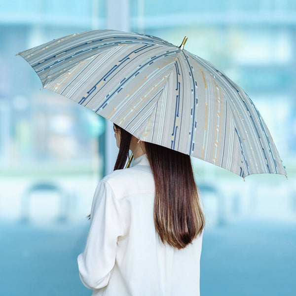 レディース 晴雨兼用日傘 feel.t ステッチストライプ カーキ 使用イメージ