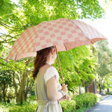 晴雨兼用　レディース　ノルディック　ドットコラージュ　ピンク　長傘　使用イメ＾時