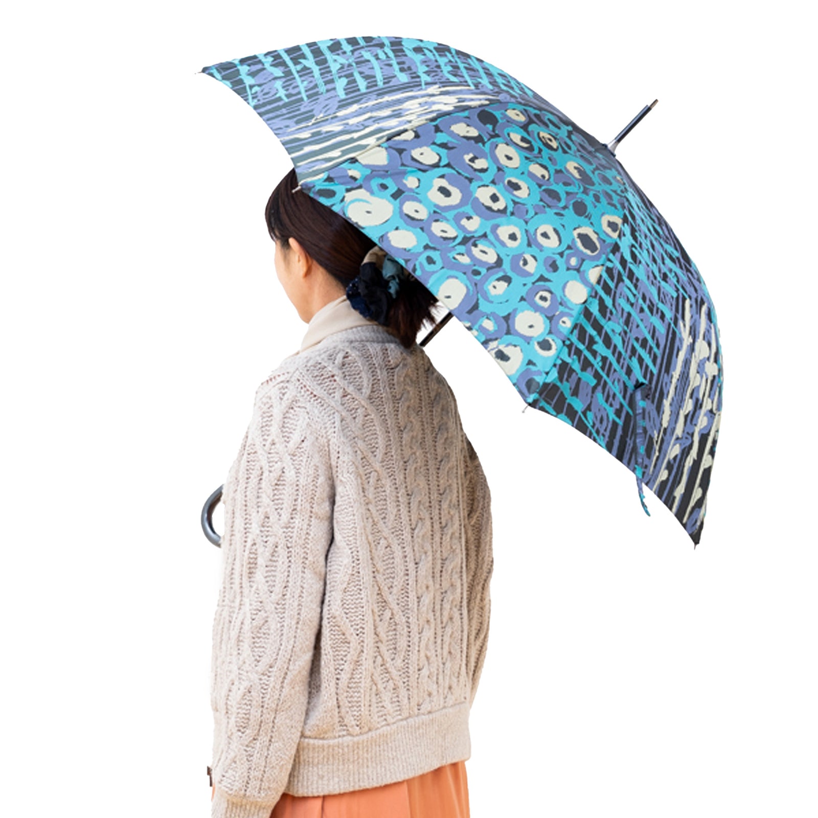 抽象的な花柄がおしゃれなレディース長傘！晴雨兼用雨傘8本骨60cm