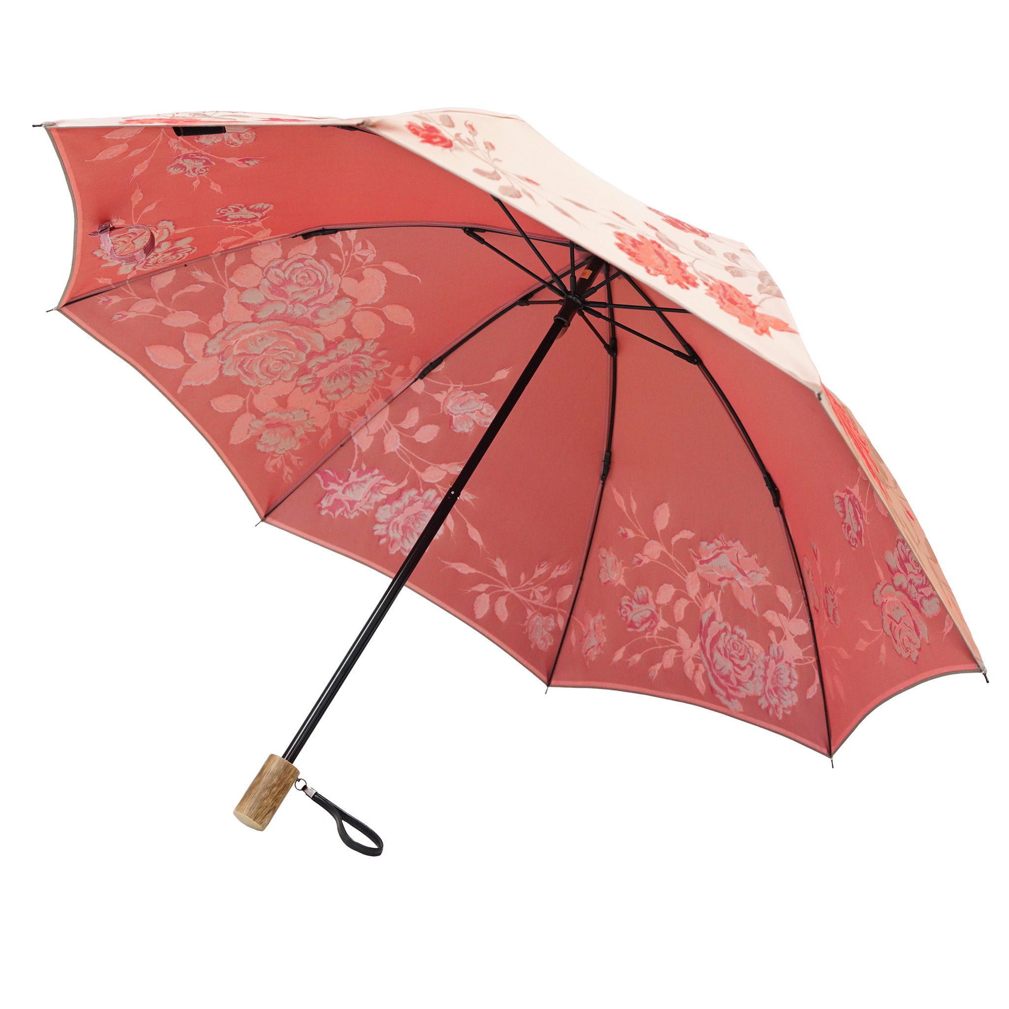 晴雨兼用　レディース　絵おり　バラ　ピンク　折りたたみ傘