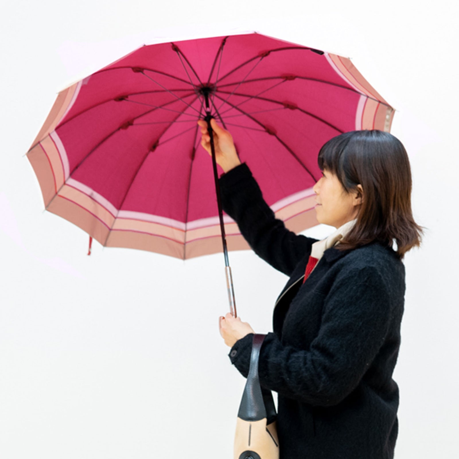 色の切り替えが楽しいレディース長傘！晴雨兼用雨傘12本骨55cm