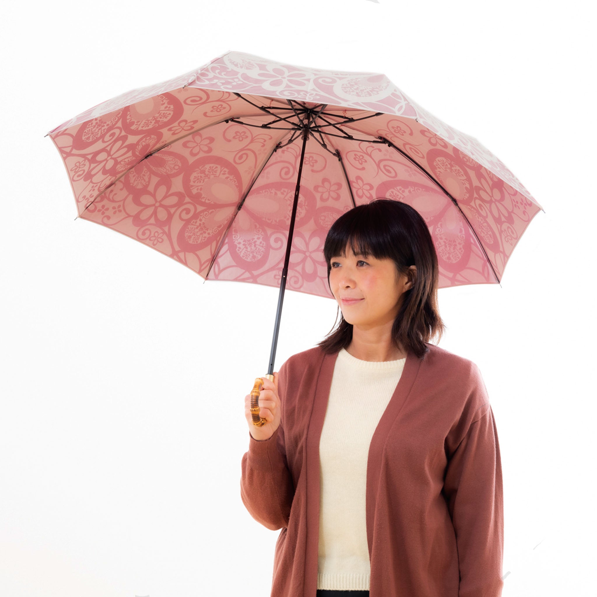 晴雨兼用　レディース　kirie　蝶々　ワインレッド　折りたたみ傘