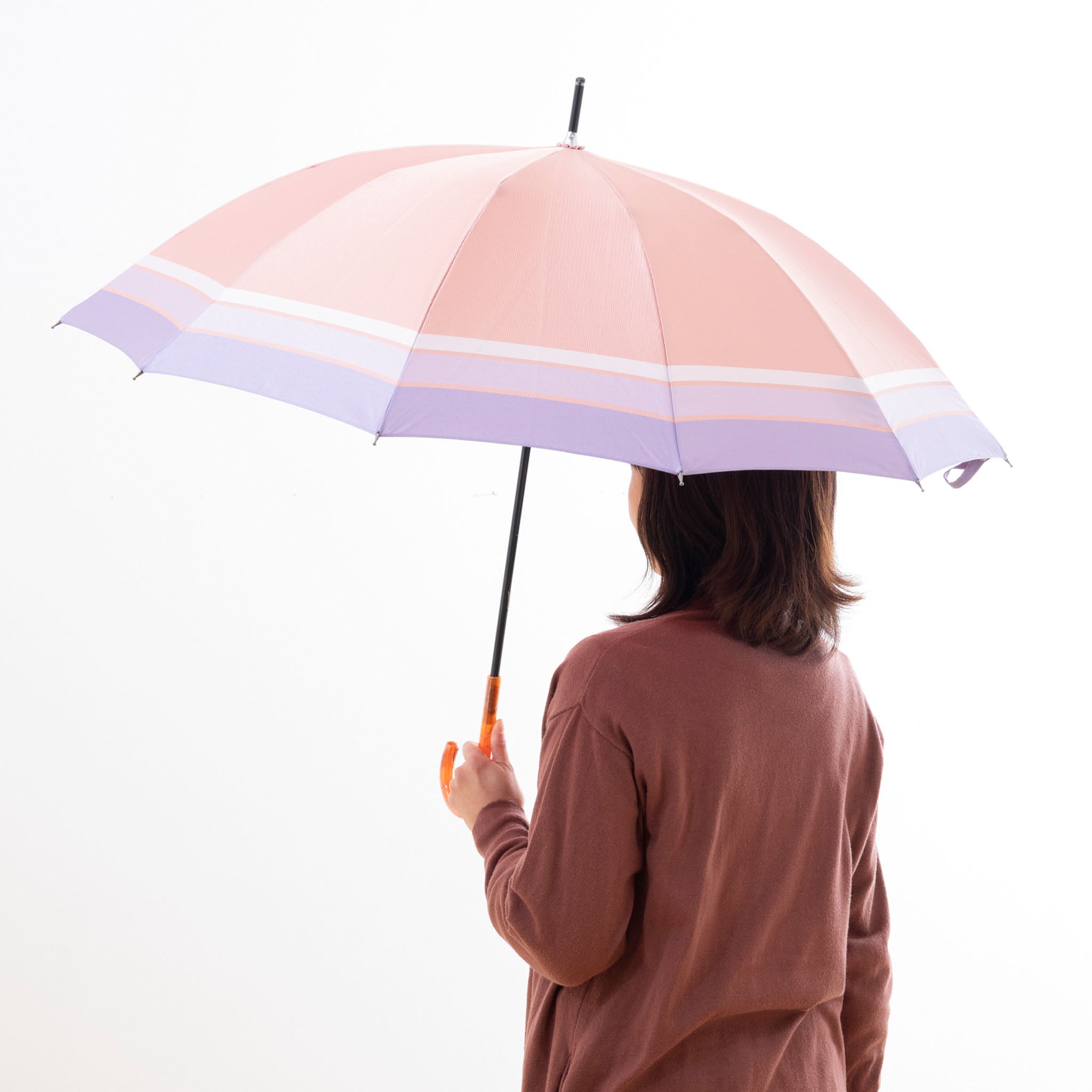 色の切り替えが楽しいレディース長傘！晴雨兼用雨傘12本骨55cm