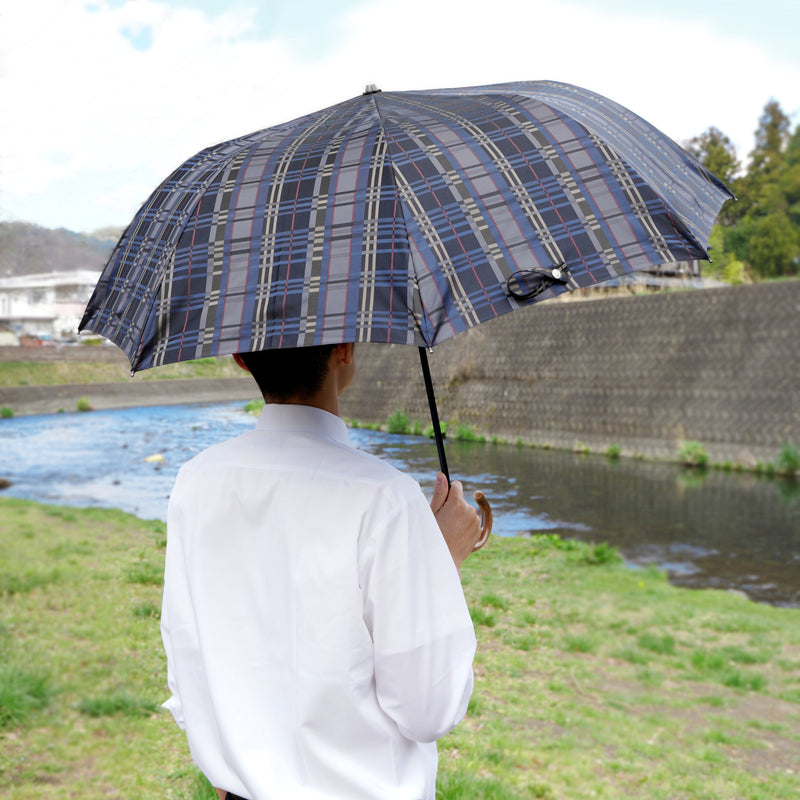 おしゃれなチェック柄のメンズ日傘！晴雨兼用折りたたみ傘8本骨58㎝