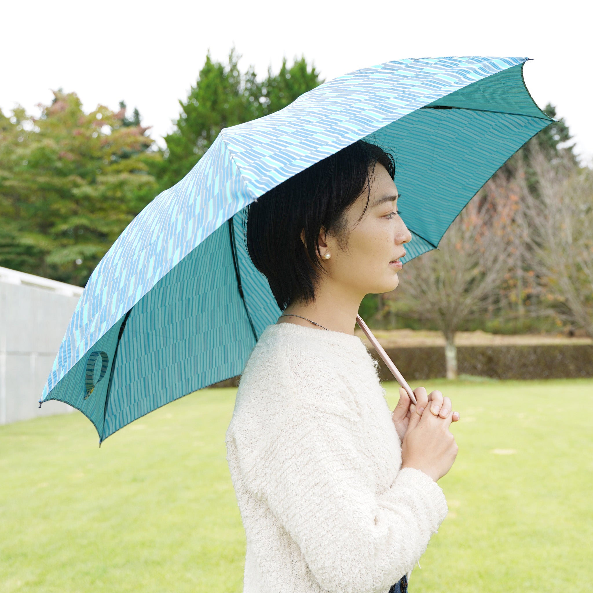 昭和レトロな双子パンダ柄日傘　グリーン 北欧風デザインのレディース折りたたみ傘！晴雨兼用雨傘7本骨55cm