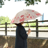 晴雨兼用　レディース　絵おり　バラ　ピンク　折りたたみ傘　使用イメージ