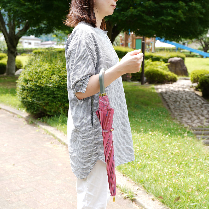 晴雨兼用　レディース　feel.t　ステッチストライプ　ピンク　スライドショート傘　サイズイメージ