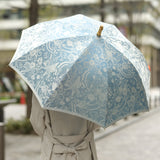 晴雨兼用　レディース　kirie　更紗　レイクブルー　長傘　使用イメージ