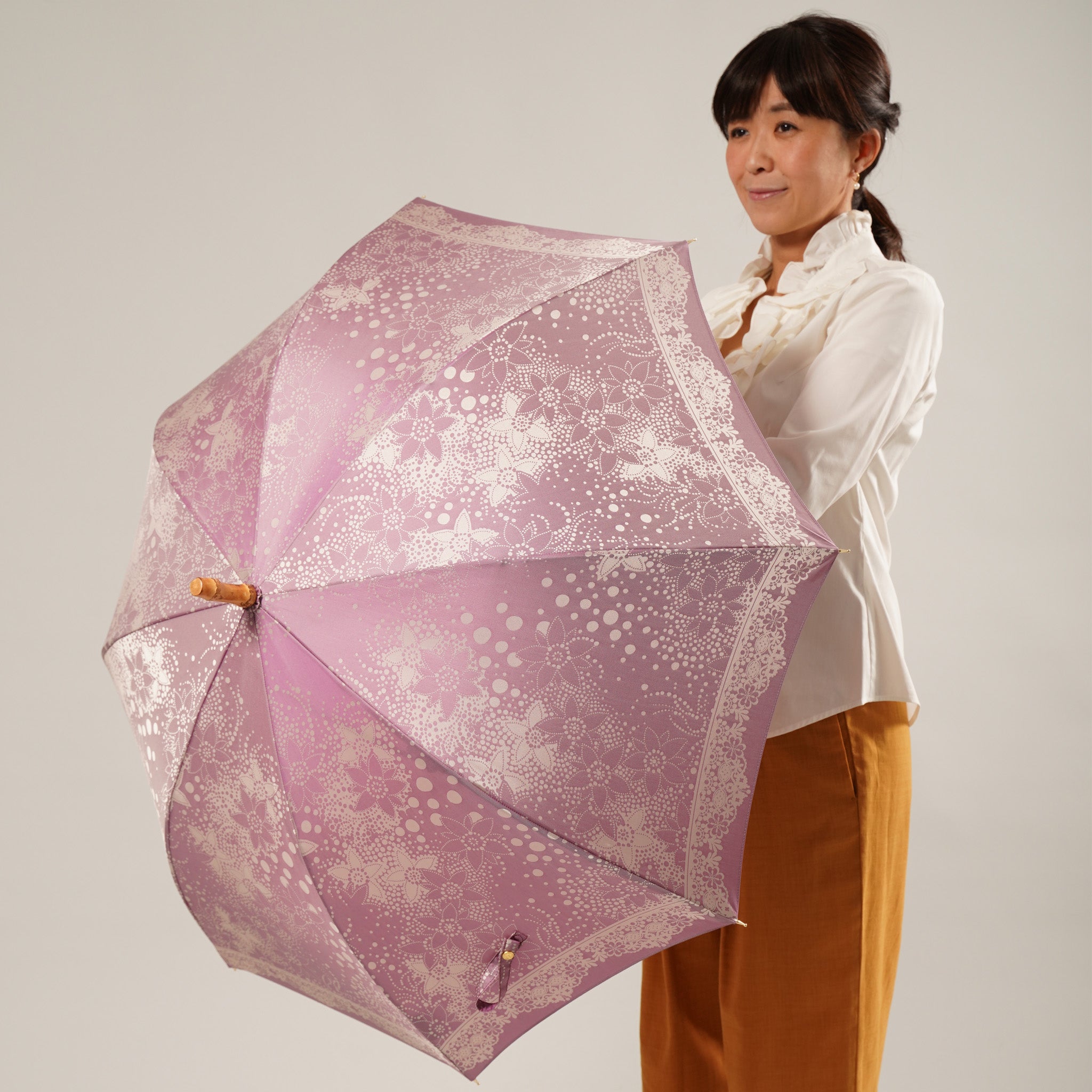 大人かわいいレディース長傘！晴雨兼用雨傘8本骨60cm