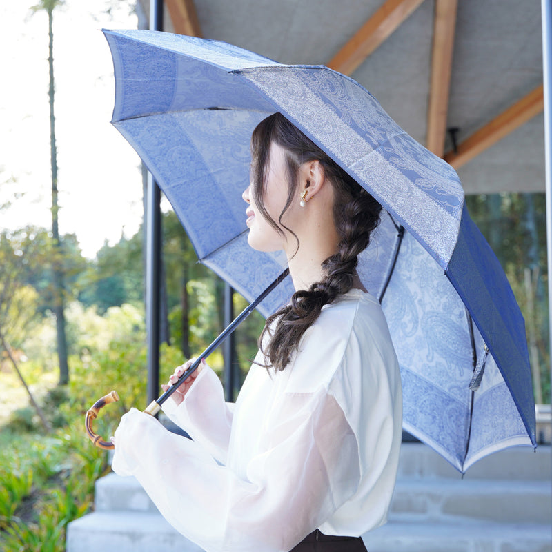 晴雨兼用　レディース　kirie　ペイズリー　ミステリアスブルー　折りたたみ傘