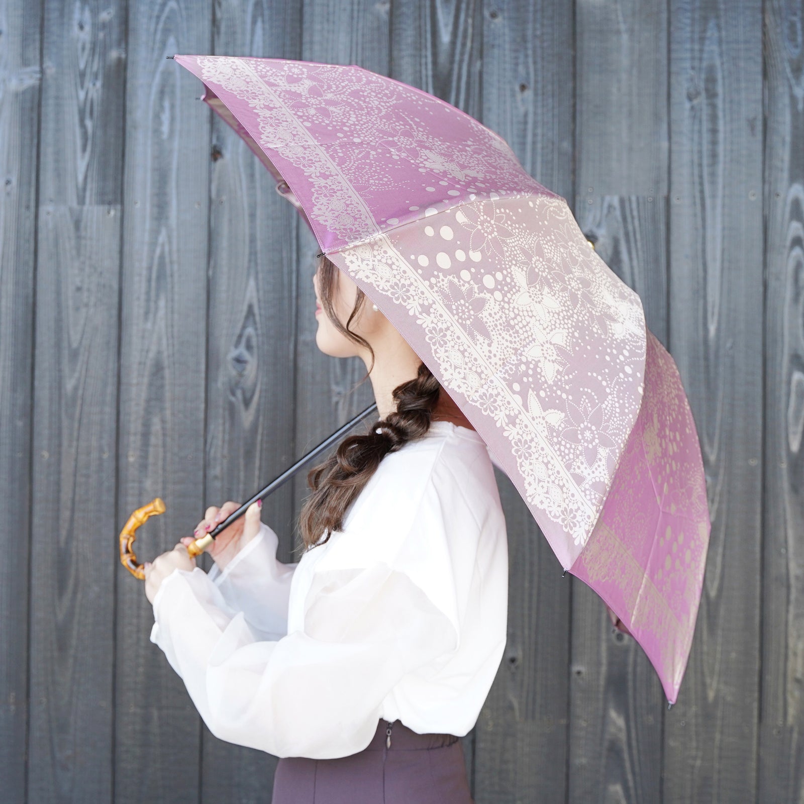 新品 kirie キリエ 槙田商店  長傘  雨傘 紫 ドット 花柄 大人かわいいレディース長傘！晴雨兼用雨傘8本骨60cm