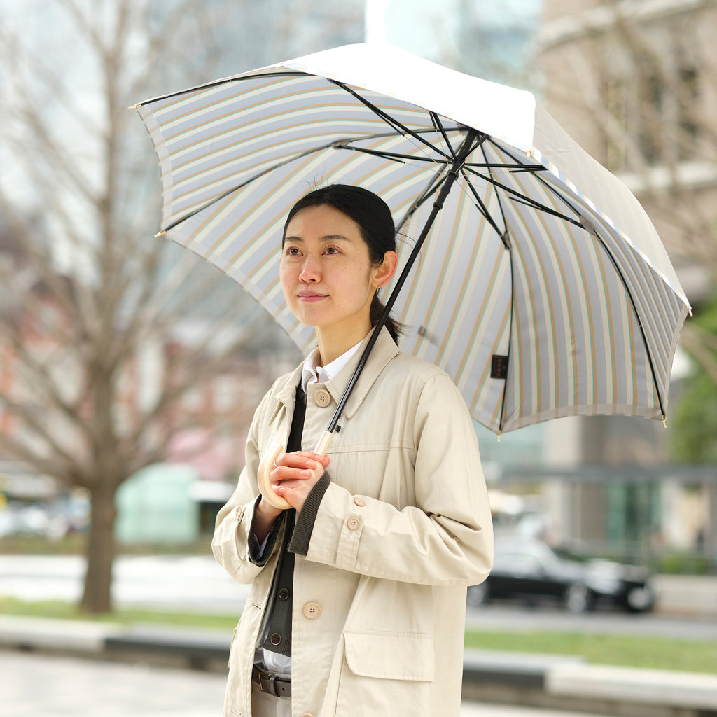 落ち着いたブルーが上品なレディース長傘！晴雨兼用雨傘8本骨60cm