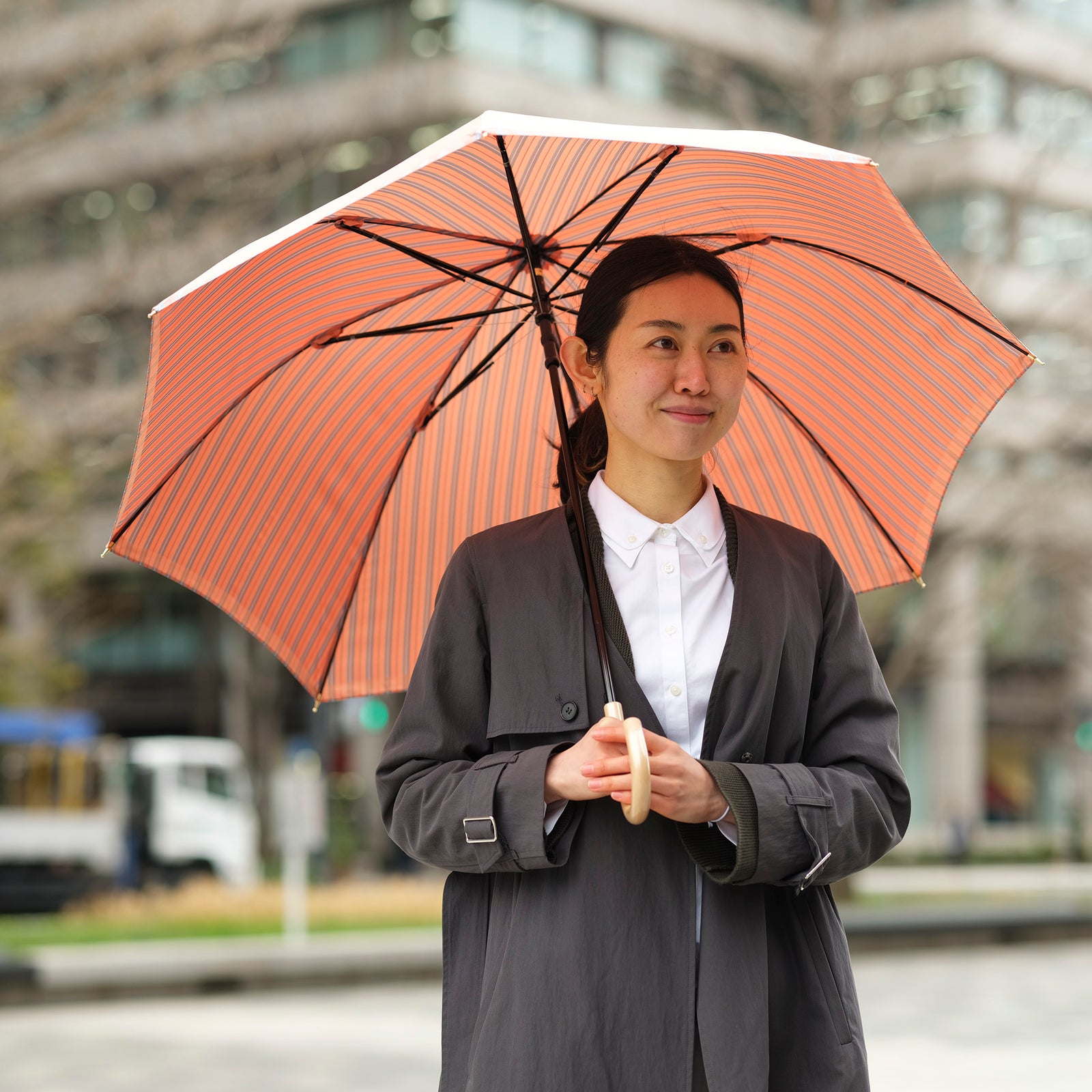 ストライプ柄が映えるレディース長傘！晴雨兼用雨傘8本骨60cm