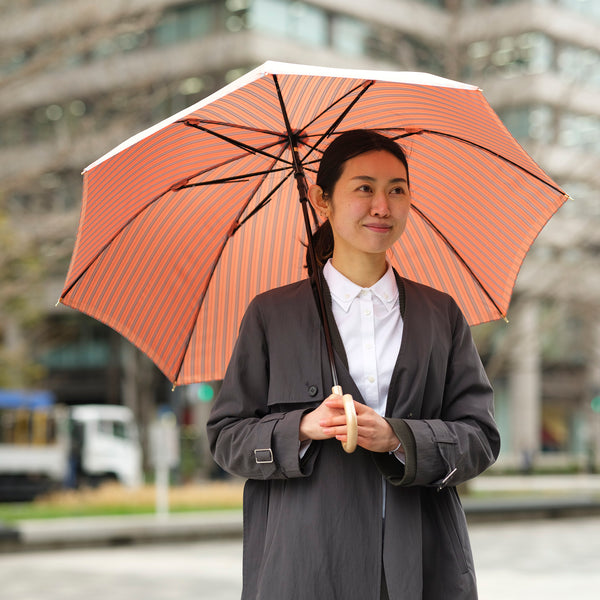 ストライプ柄が映えるレディース長傘！晴雨兼用雨傘8本骨60cm