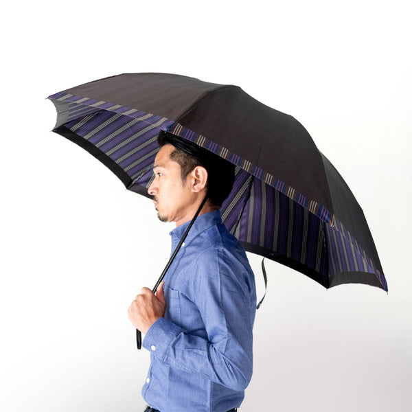 Tie　Plain×Stripe　BROWN　折りたたみ傘　サイズイメージ