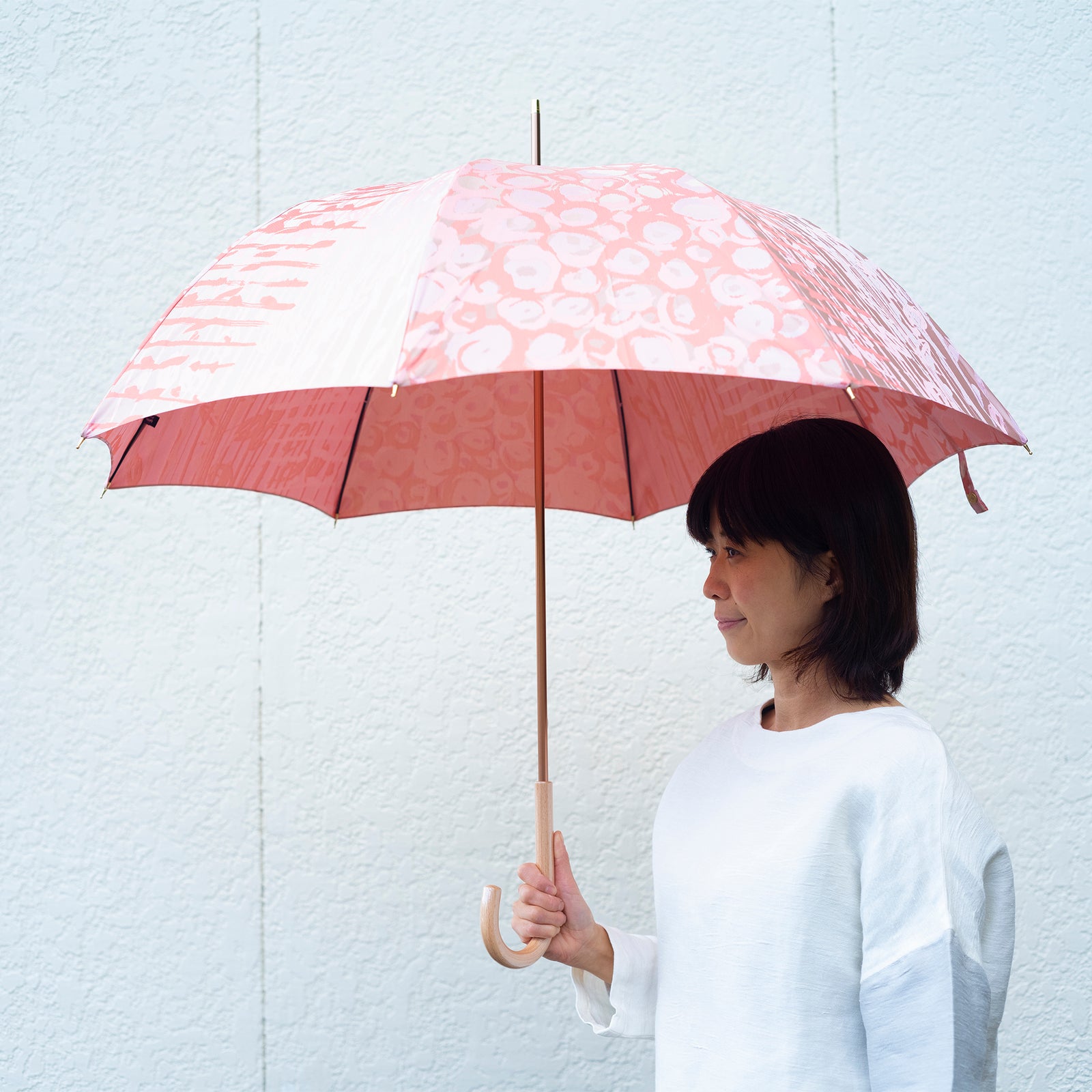 抽象的な花柄がおしゃれなレディース長傘！晴雨兼用雨傘8本骨60cm
