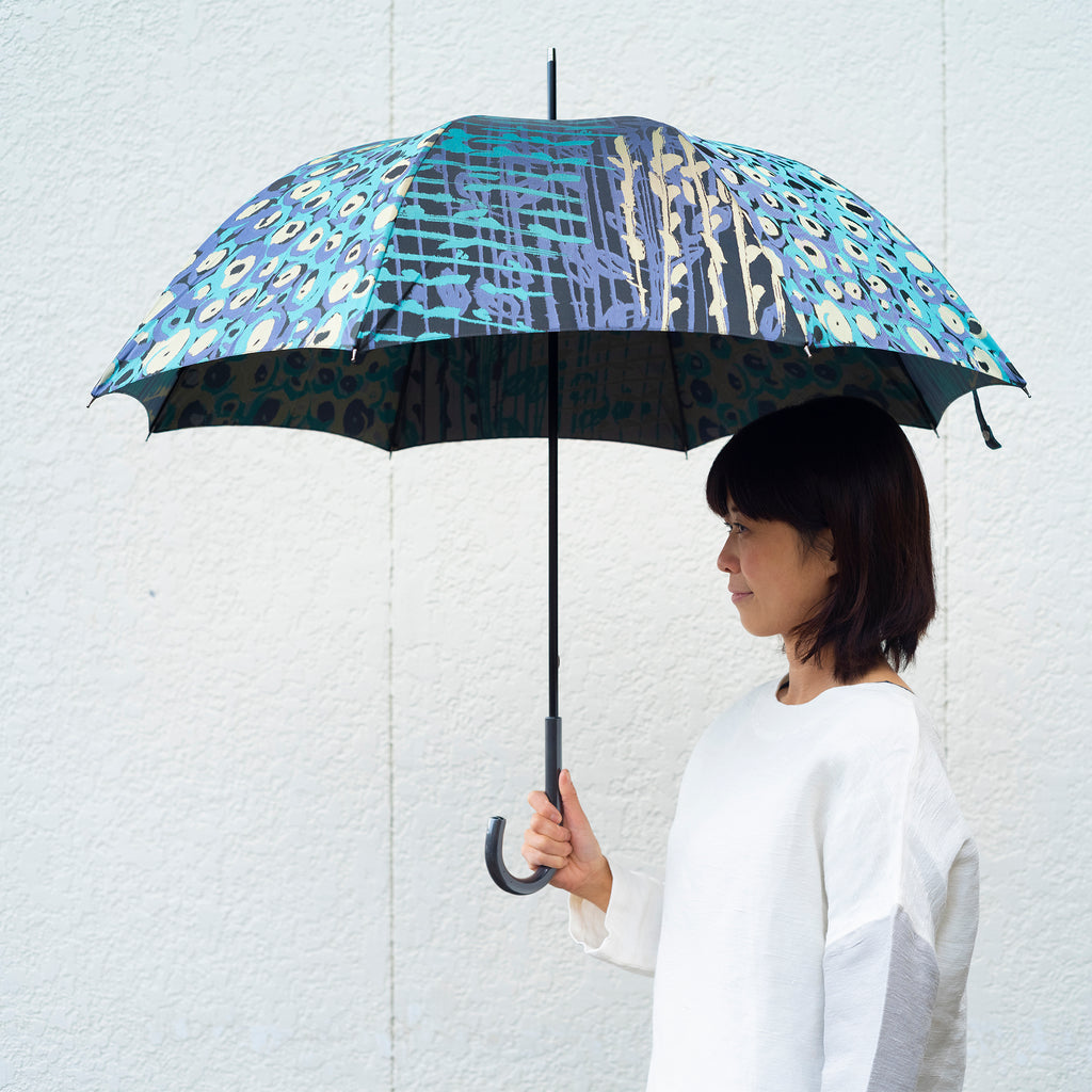 藍染麻地の日傘 花の装飾付き 日傘 おしゃれ 長傘 和柄 藍染 麻 ブランド レディース 和装小物