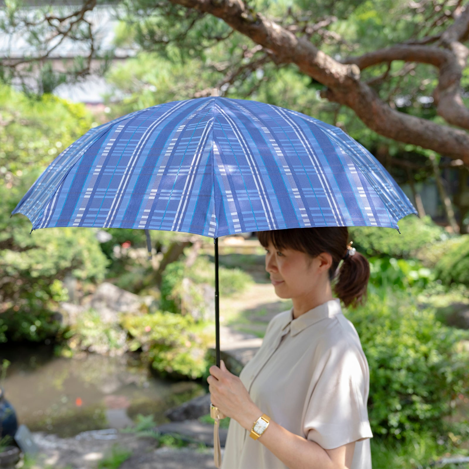 生地感が楽しいレディース折りたたみ傘！晴雨兼用日傘8本骨50cm
