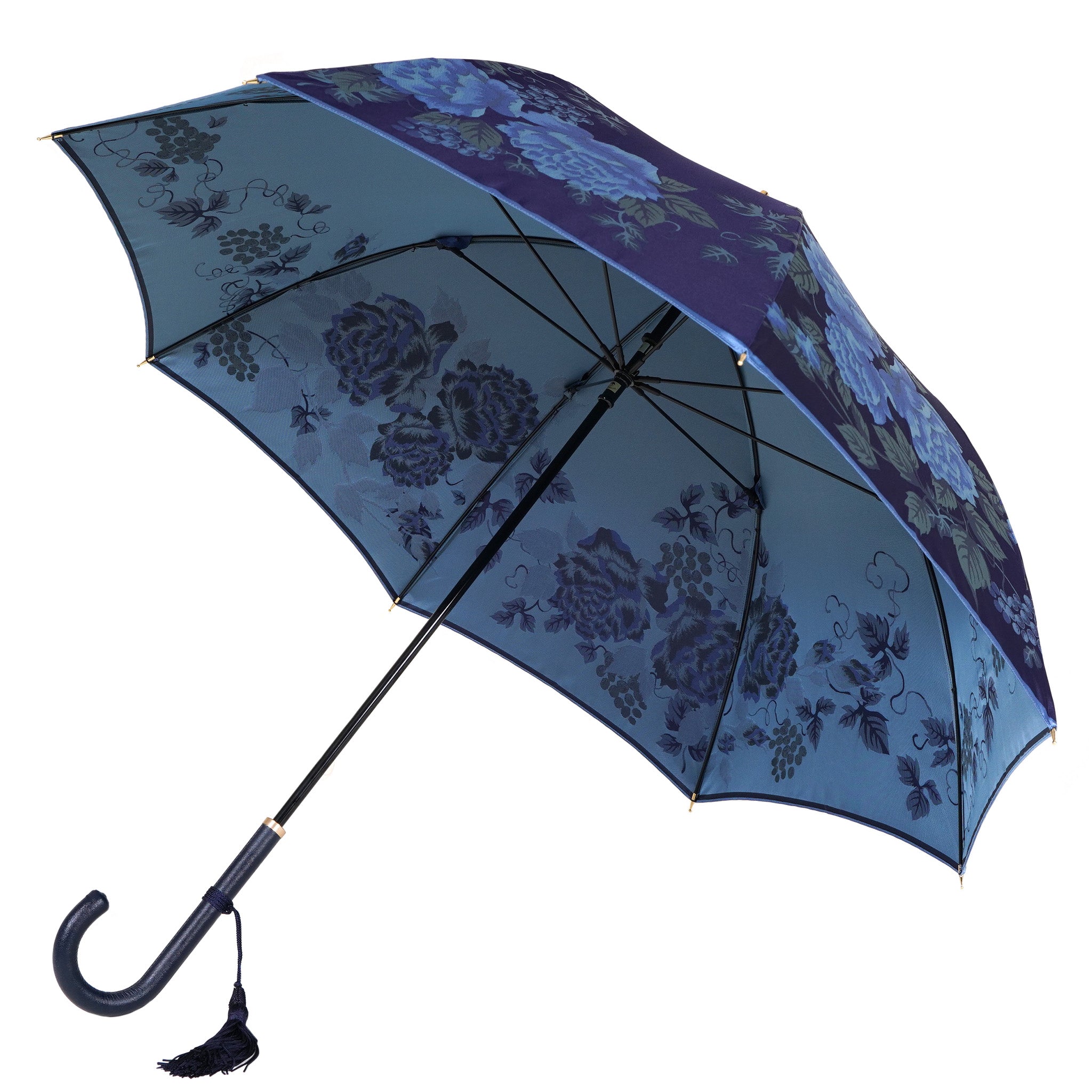 晴雨兼用レディース傘　バラとぶどう　ネイビー　長傘