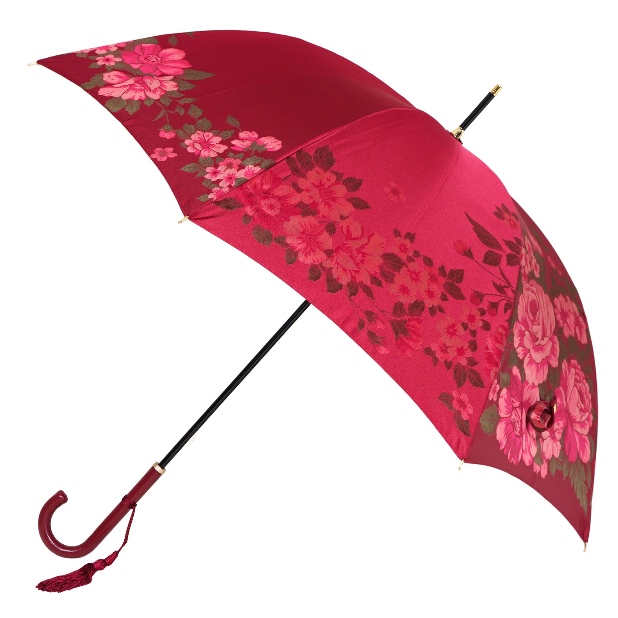 晴雨兼用レディース傘　絵おり　大バラ　レッド　長傘