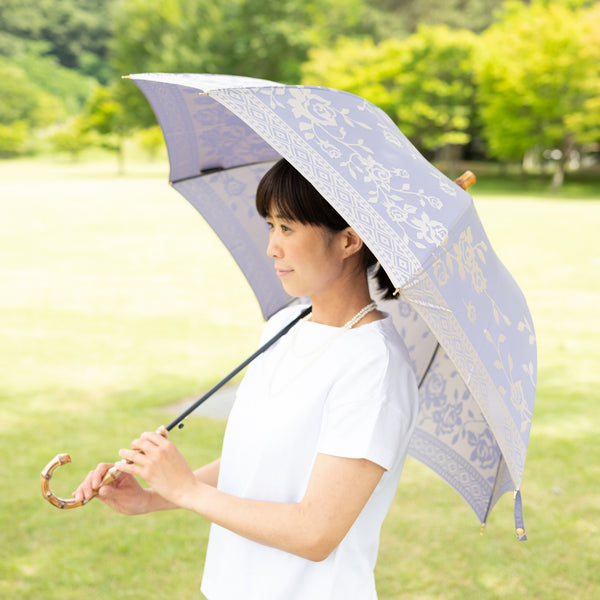晴雨兼用　レディース　kirie　バラ　ロイヤルパープル　長傘　使用イメージ