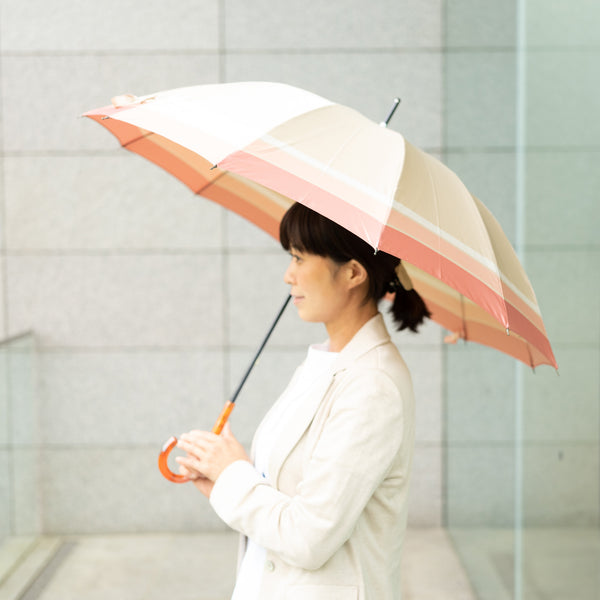 晴雨兼用　レディース　SCENE　ビッグボーダー　ベージュ　長傘　サイズイメージ